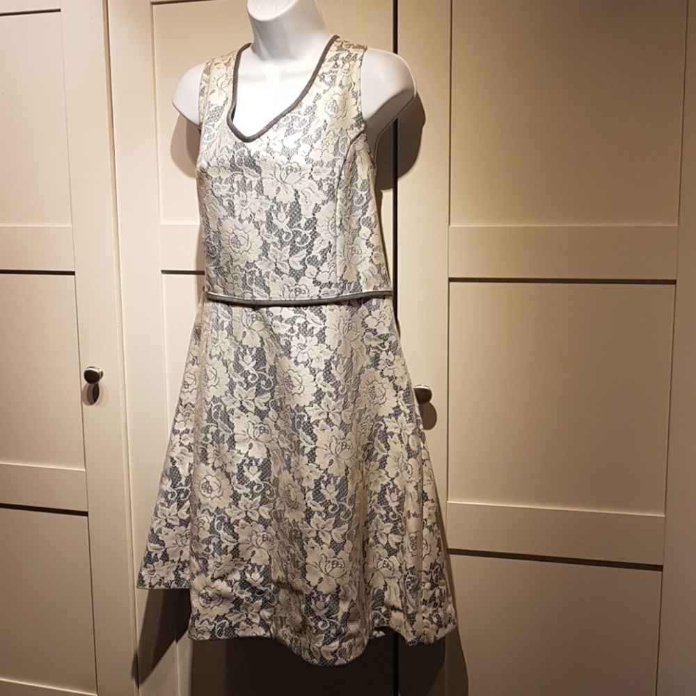 Grey and Lace Fit to Flare Dress
